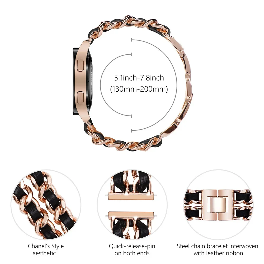 20mm/22mm band For Samsung Galaxy watch 6 5 pro/3/4/Classic/Active 2 Luxury Leather+metal bracelet Huawei watch GT2-3 pro strap