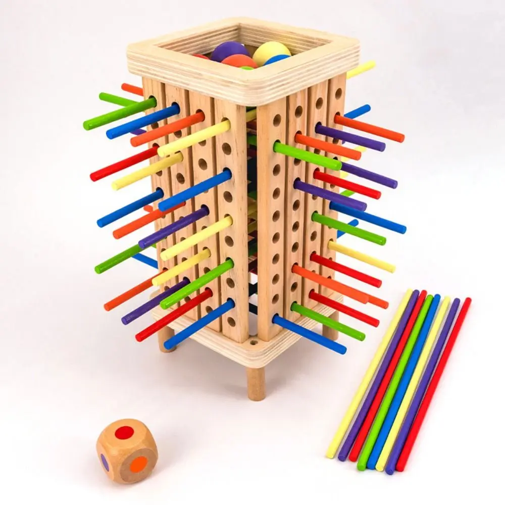 42/16 Colourful Sticks Wooden Stick Board Game Educational Dice Montessori Ball Dropping Game 6 Balls Fine Motor Development