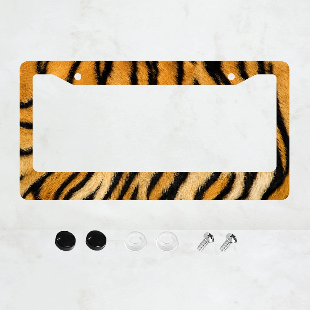 

1PC 2-Hole License Plate Frame Tiger Print Aluminum 6x12 Inches with Screws, USA Canada Mexico Standard Size