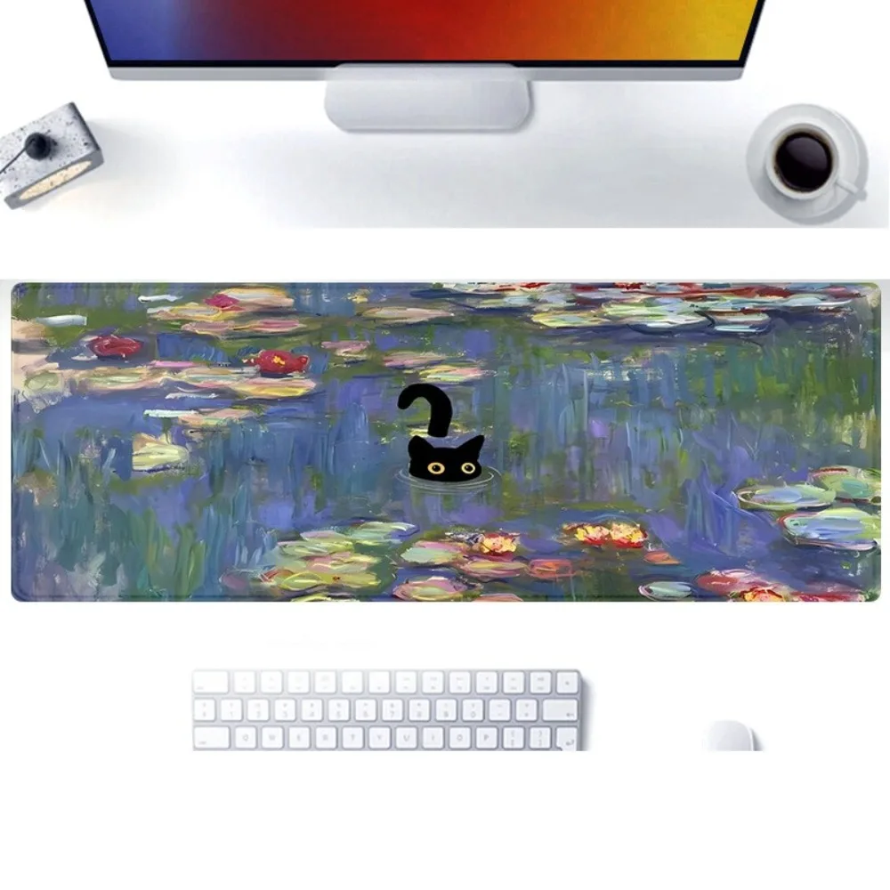 

Коврик для мыши с рисунком черного кота, противоскользящий и удобный настольный коврик, дизайн масляной живописи, идеальный выбор для игр и офиса