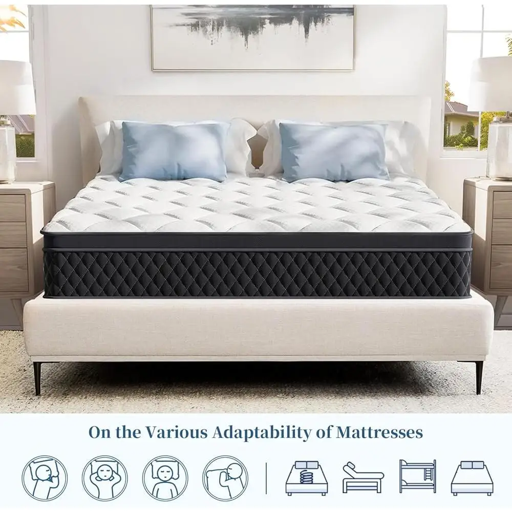 Queen 12 Inch Hybrid Mattress Memory Foam Pocket Springs Pressure Relief Motion Isolation Medium Firm Support Mattress in a Box