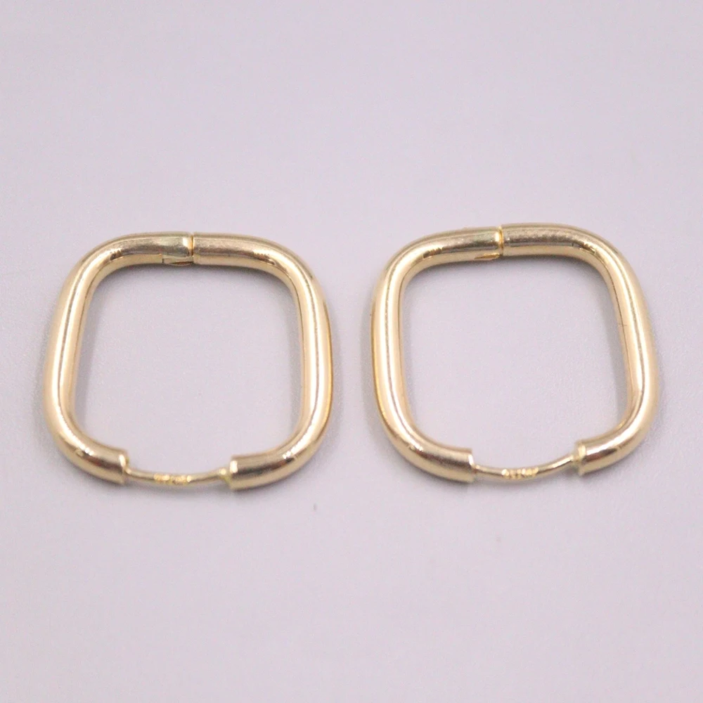 Real Pure 18K Yellow Gold Hoop Women Gift Lucky Smooth Round Square Earrings 2.23g