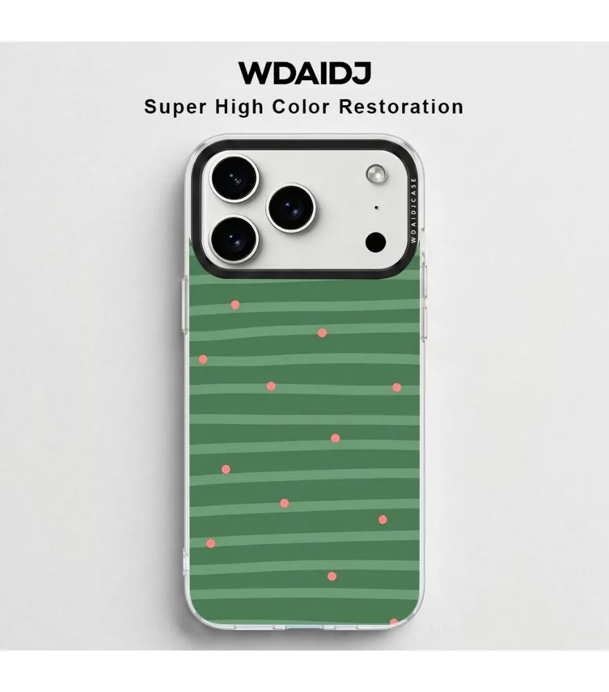 

Minimalist Green Stripe And Pink Dot Print Clear Phone Case For Iphone 13 14 15 16 17 Scratch Resistant Slim Fit Protective Case
