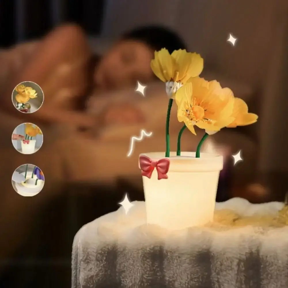 

Decoration RGB Small Table Lamp Desktop Touch Infinite Dimming Flower Night Light Silicone Flowerpot Desktop Ornament Toy