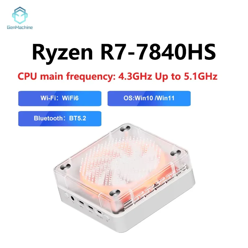 Genmachin AMD 7840HS 7535U كمبيوتر صغير ويندوز 11 Ryzen DDR5 4800Mhz M.2 WIFI6 BT5.2 كمبيوتر مكتبي ألعاب كمبيوتر صغير لتقوم بها بنفسك كمبيوتر ألعاب