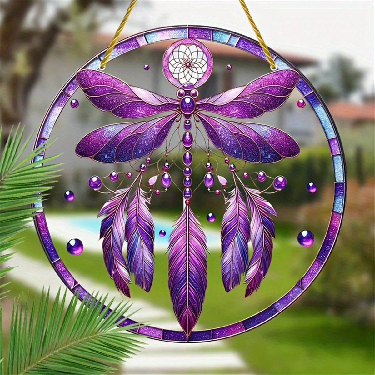 A71P Dragonflys Dreamcatchers قلادة مستديرة اللون قلادة أكريليك مع حبل