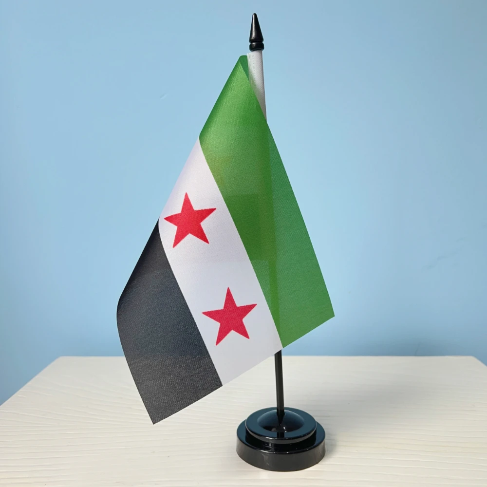 Bandera de escritorio de oficina de 14x21cm, pancarta de Siria, cartel de tres estrellas de la República Árabe siriana