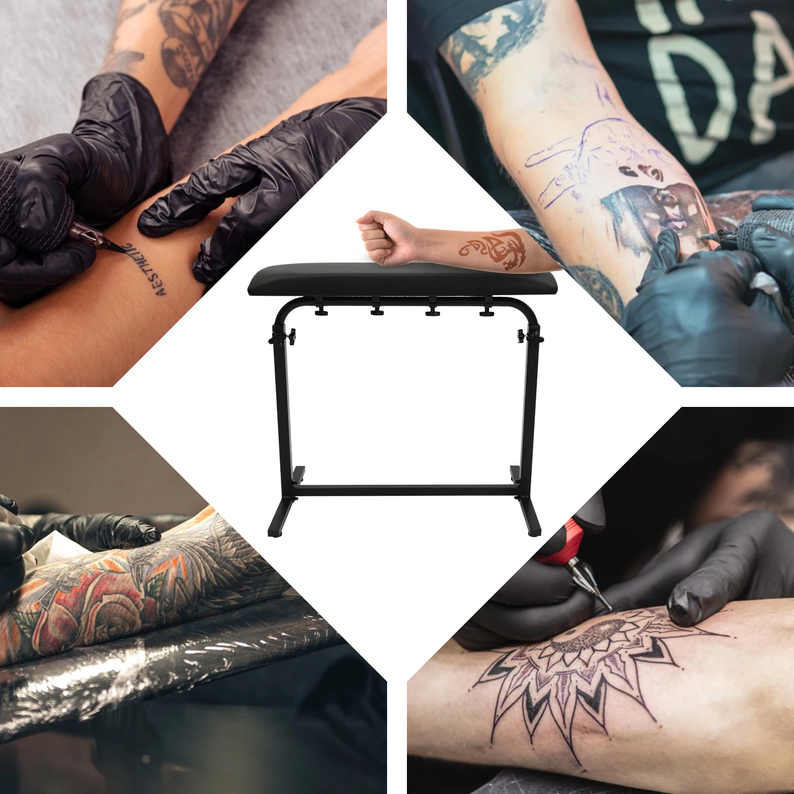 

Professional Oversize Pad Armrest Tattoo Stand, Rotatable Soft Panel, Height Adjustable 67-100cm