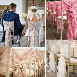 50Pcs 3D Chiffon Bamboo Chair Back Sash Wedding Banquet Decoration Table Cover Accessories White Pink Purple Available