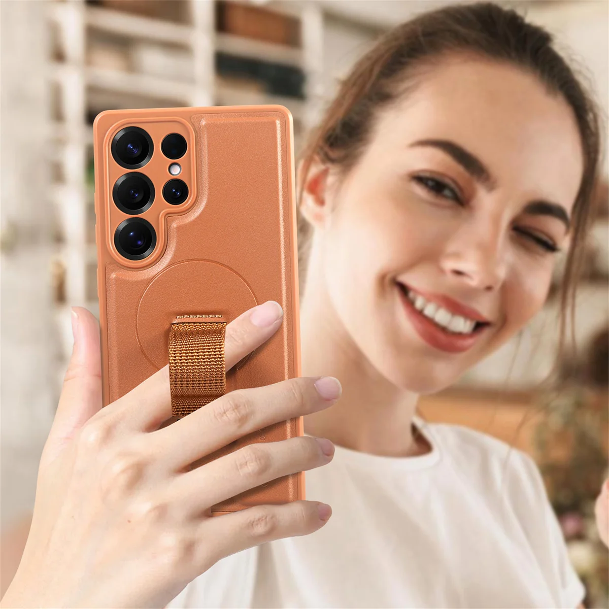 For Magsafe Magnetic Wrist Strap Phone Case for Samsung Galaxy S25 Edge S25 Ultra S26 Plus Leather ShockProof Protective Cover