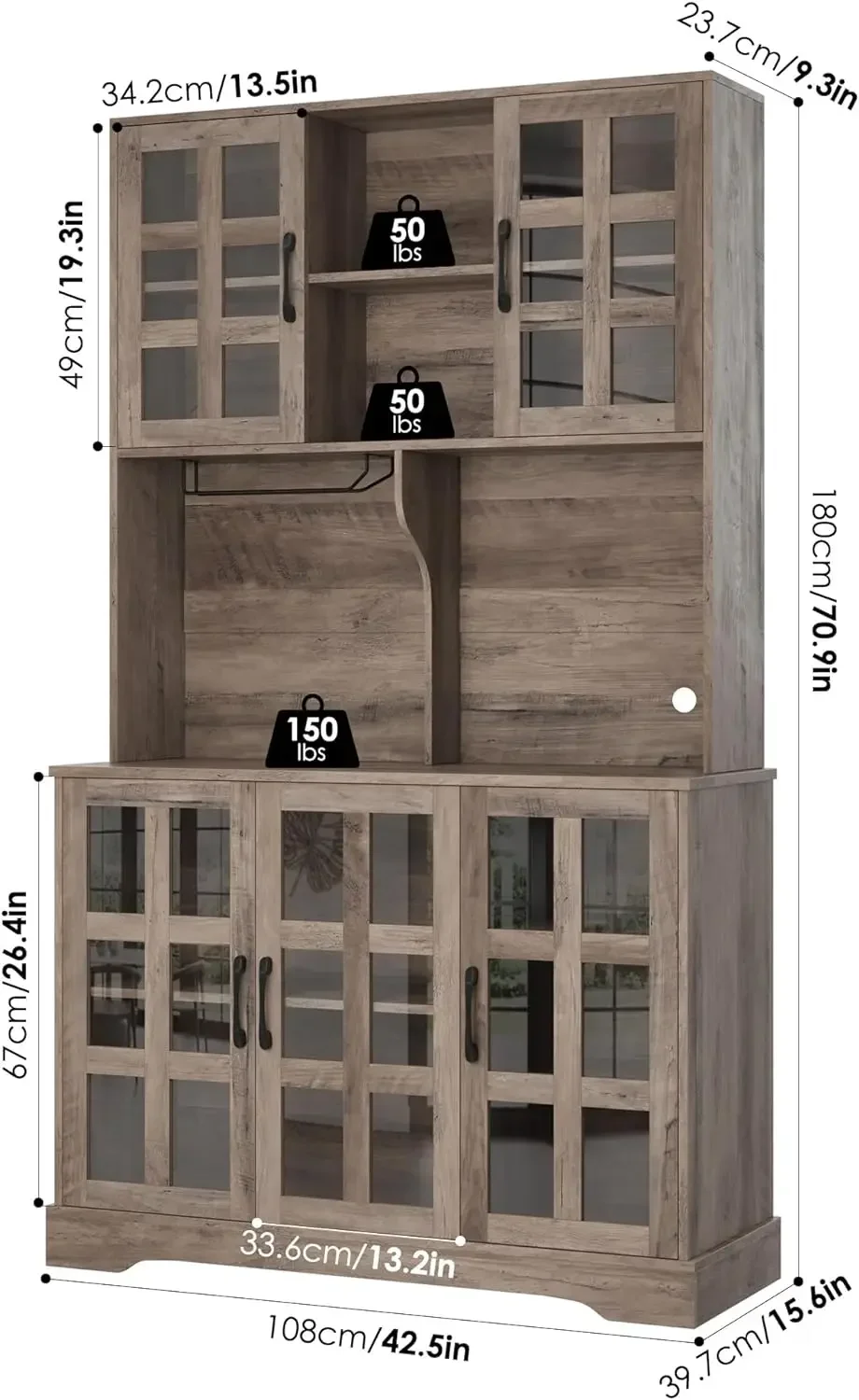 Кухонный шкаф для хранения кладовой, высокий отдельно стоящий буфетный шкаф 71 дюйма, стеклянная дверь для фермерского дома, столешница для буфета и духовки, деревянный шкаф