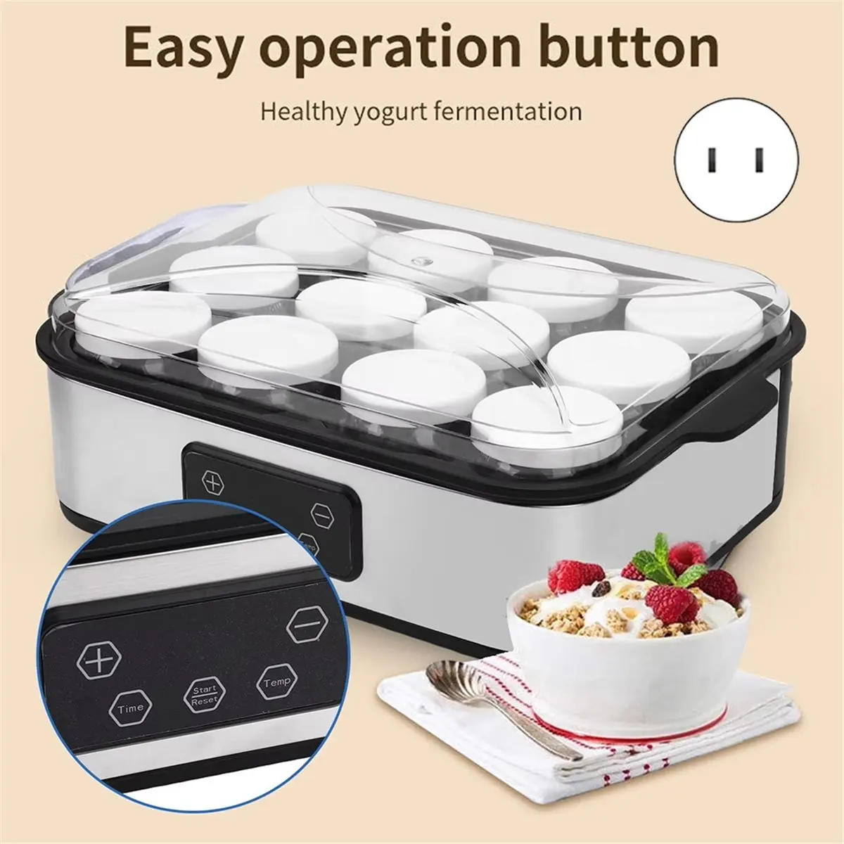 A67T NEW Electric Yogurt Maker Machine 0-48h Timer Automatic Yogurt Making Machine Constant Temperature with 12 Pcs Cups US