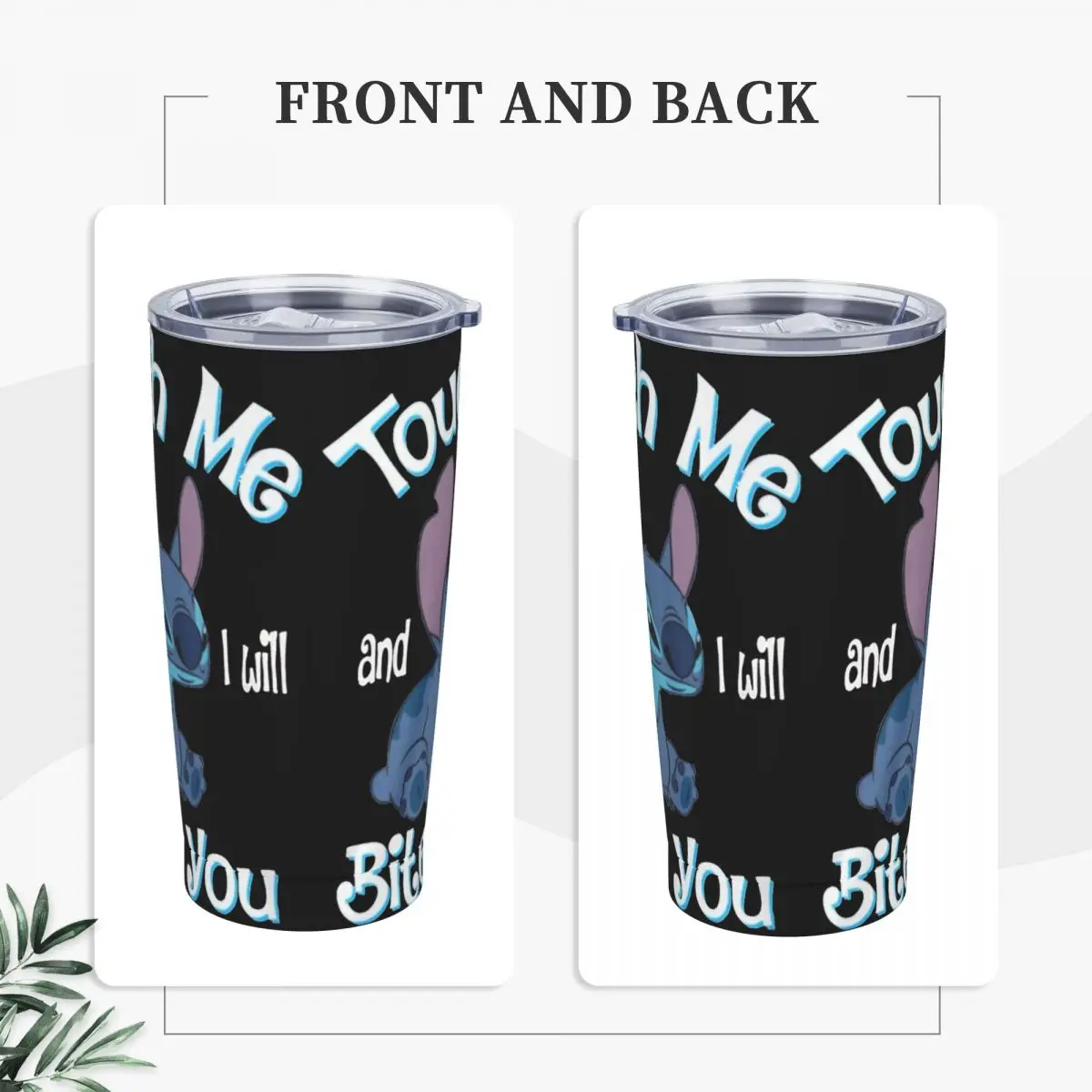 Stitch Touch Me And I Will Bite You Insulated Tumbler with Lid Vacuum Coffee Mugs Office Home Hot Cold Drinks Cup 20oz