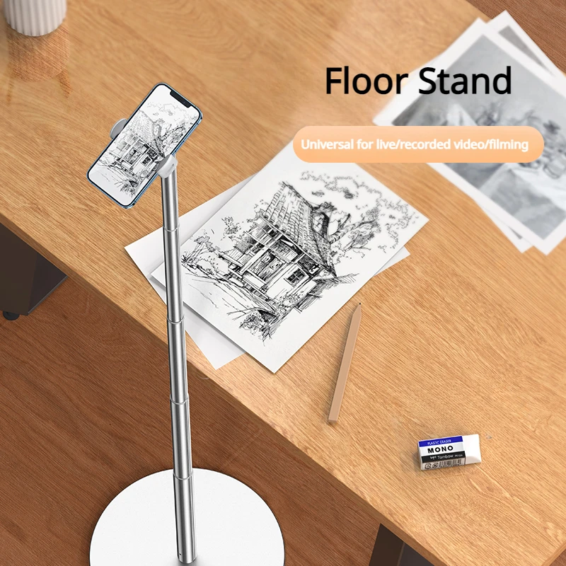 Oatsbasf Multifuntional Desktop&Floor Phone Stand 1.68M Height Angle Adjustment Clip Holder for Live Online Study Lazy Holder