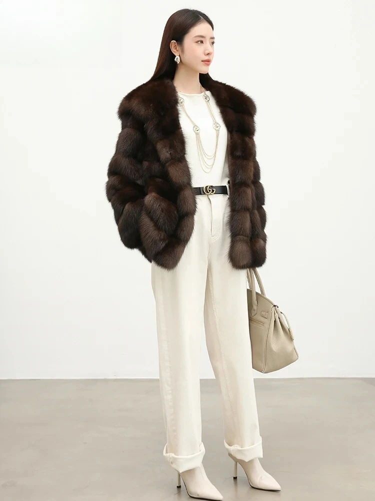 秋冬フェイクセーブルファーコート エレガントラグジュアリーシック 厚手 暖かい ソフト レディース フード付き 高品質 ふわふわジャケット パーカー