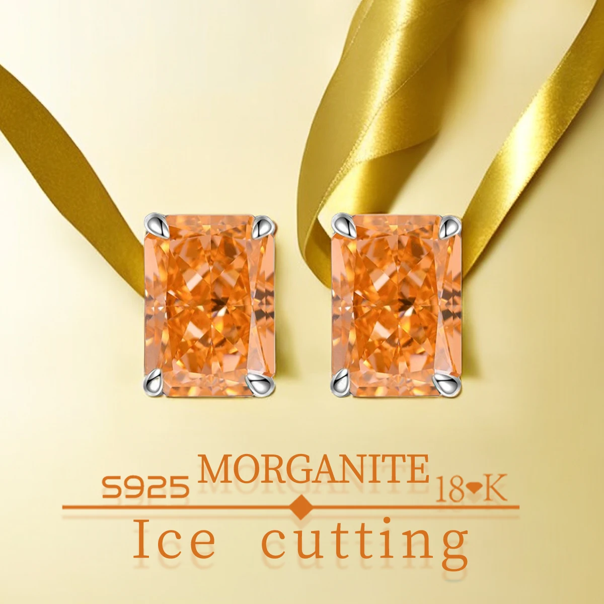 

S925 Sterling Silver Fine Quality 7carat 1 double Morgan Orange Zircon Sparkle 5A good quality ice Cut Ladies earrings