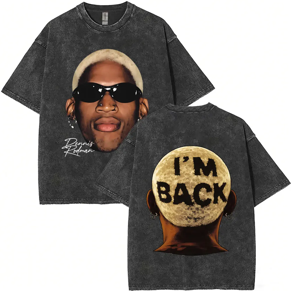 Washed Vintage The Worm Dennis Rodman I'm Back T-shirt Men Women Fashion Hip Hop Oversized T Shirts Male Rock Retro Streetwear