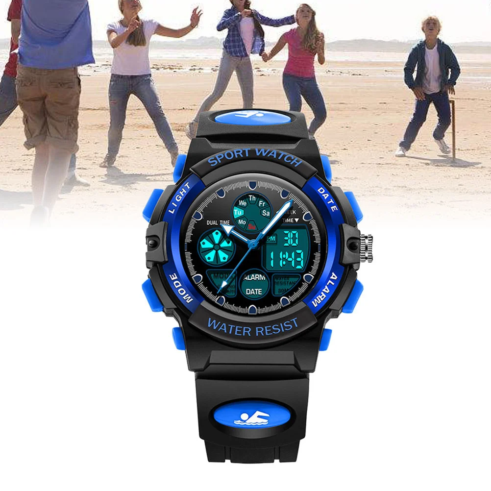ساعة رقمية 30 متر مقاومة للماء بإضاءة ليد كبيرة الحجم ومنبه وتقويم وساعة توقيت مزدوجة للوقت المتين