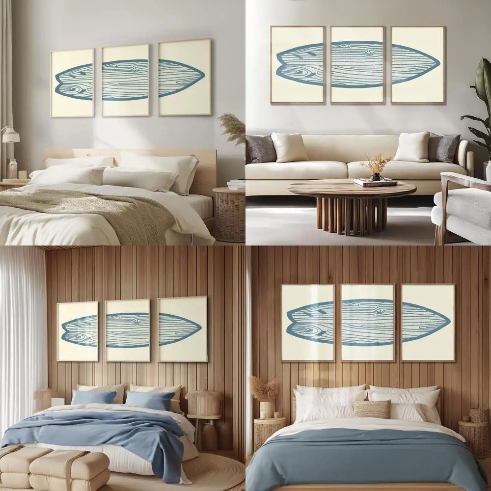 

Tri-Piece Surfboard Art Set for Coastal Home Decor, Wooden Framed Canvas Prints (40x55cm)
