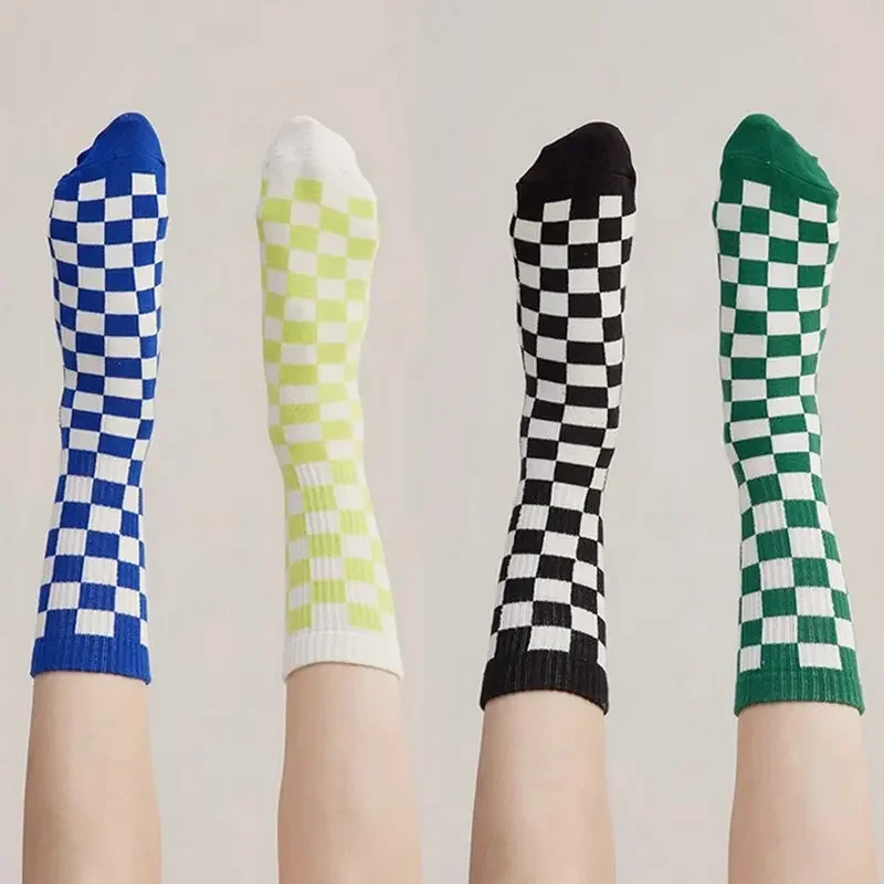 Korea Harajuku Fashion Women Checkerboard Socks Geometric Checkered Socks Men Hip Hop Cotton Unisex Streetwear Sock