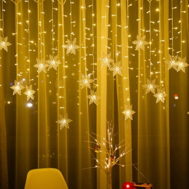 3M LED String Lights Outdoor Snowflakes Curtain Lights Snow Garland Fairy Lights Party Home Wedding Garden Christmas Decor