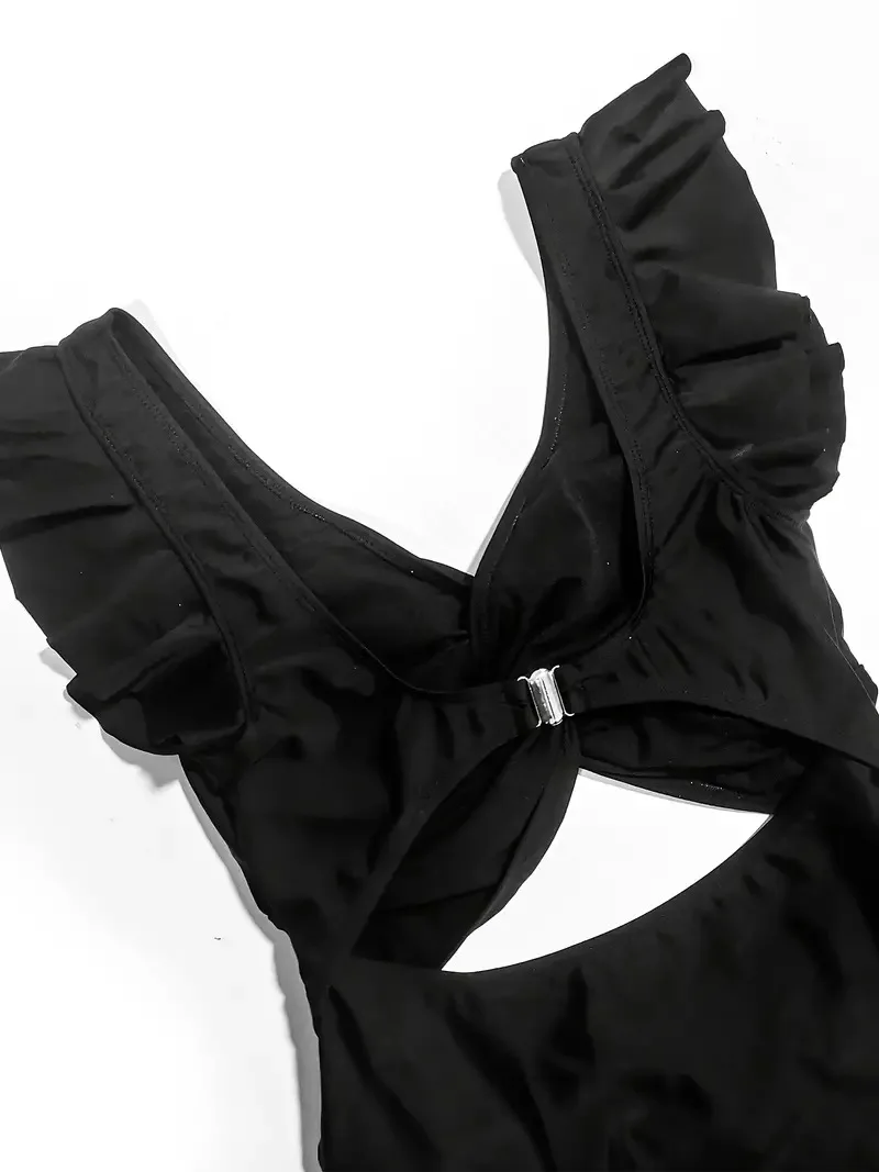 Contrast Mesh One Piece ชุดว่ายน้ํา,V คอสีทึบ Backless Tummy Control High Cut ชุดว่ายน้ํา, ชุดว่ายน้ําสตรีและเสื้อผ้า