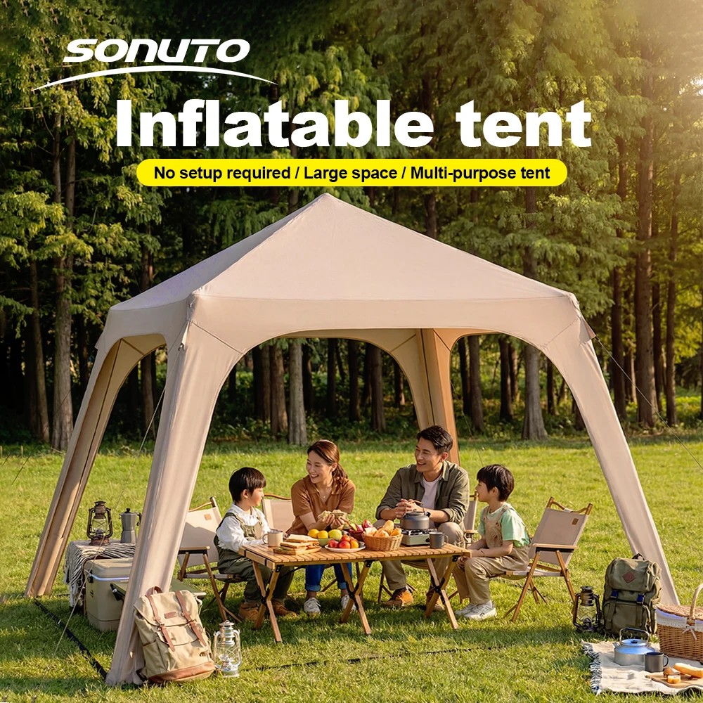 Sonuto Luxury 3x3m Glamping Inflatable Tent, Aesthetic Air Villa Tent, Large Outdoor Living Room, UV Protection Party Shelter