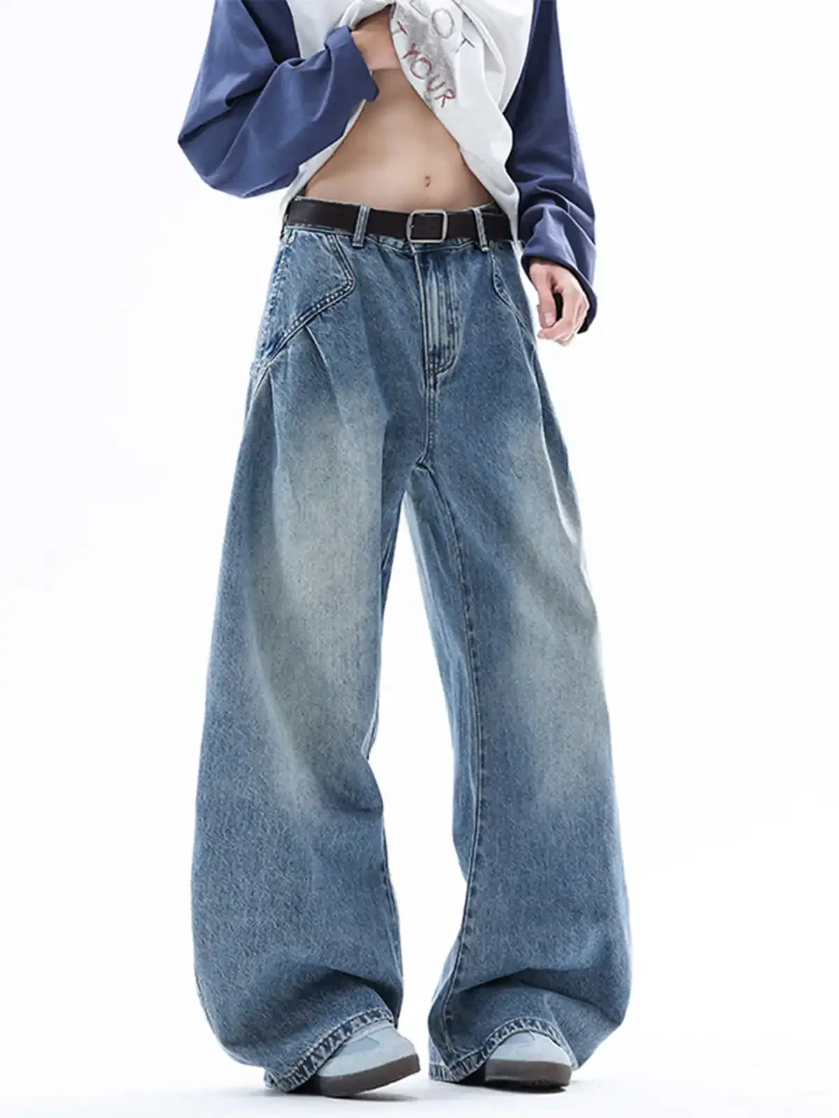 المرأة الأزرق Y2k الجينز اليابانية 2000s نمط عازمة سكين جان السراويل 90s خمر Harajuku في سن المراهقة فضفاض سراويل جينز الملابس 2025