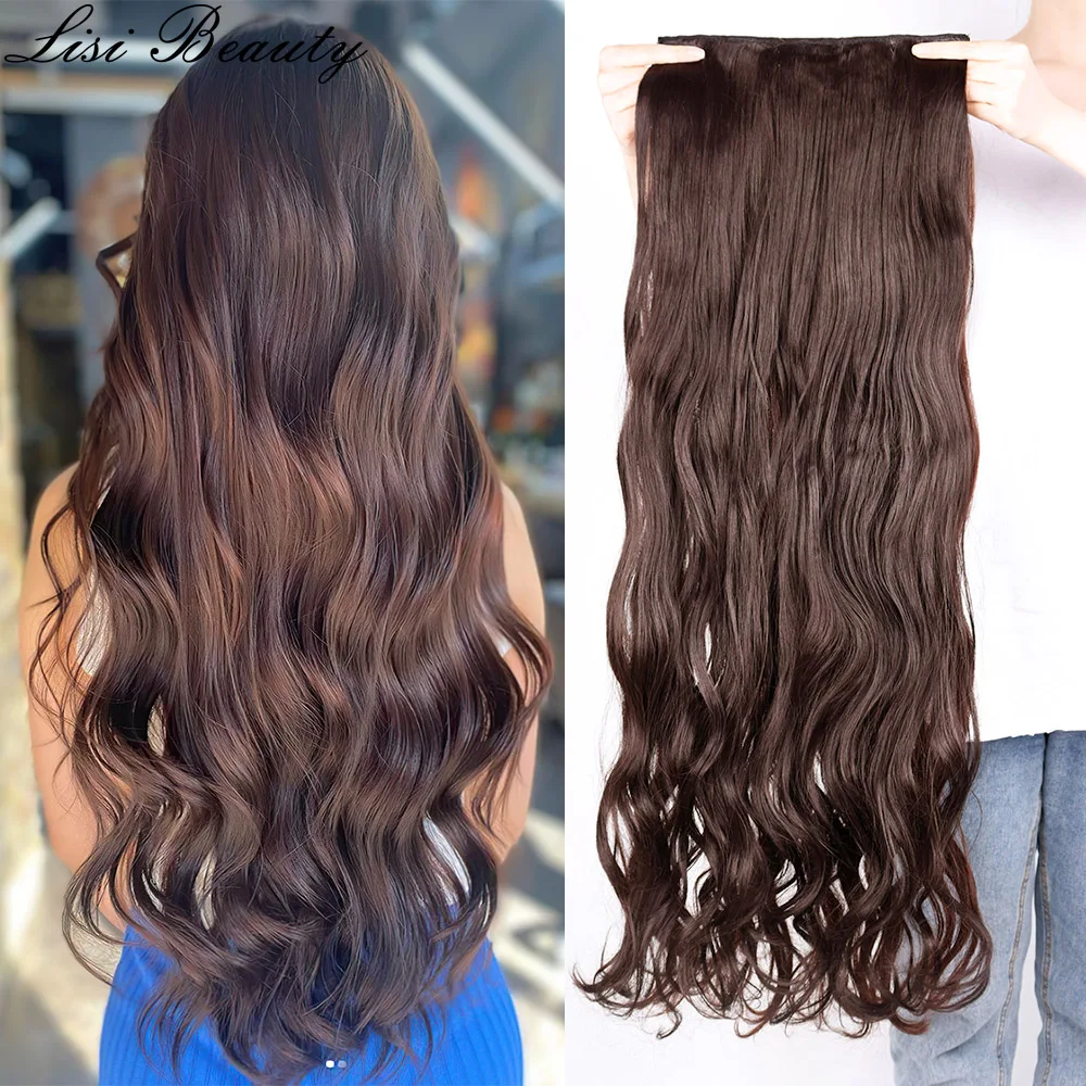 Synthetic 5 Clip In Hair Extensions Long Wavy Hairstyle Heat Resistant Fiber Hairpiece Black Brown Blonde Fake Hair For Women