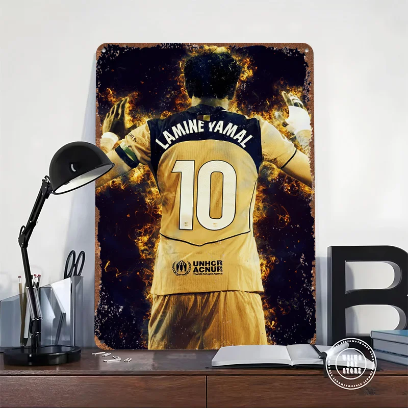 Lamine Yamal Soccer Jersey Poster Customized Vintage Metal Signs Wall Art Retro Tin Plaque for Decoration Home Decor Items House