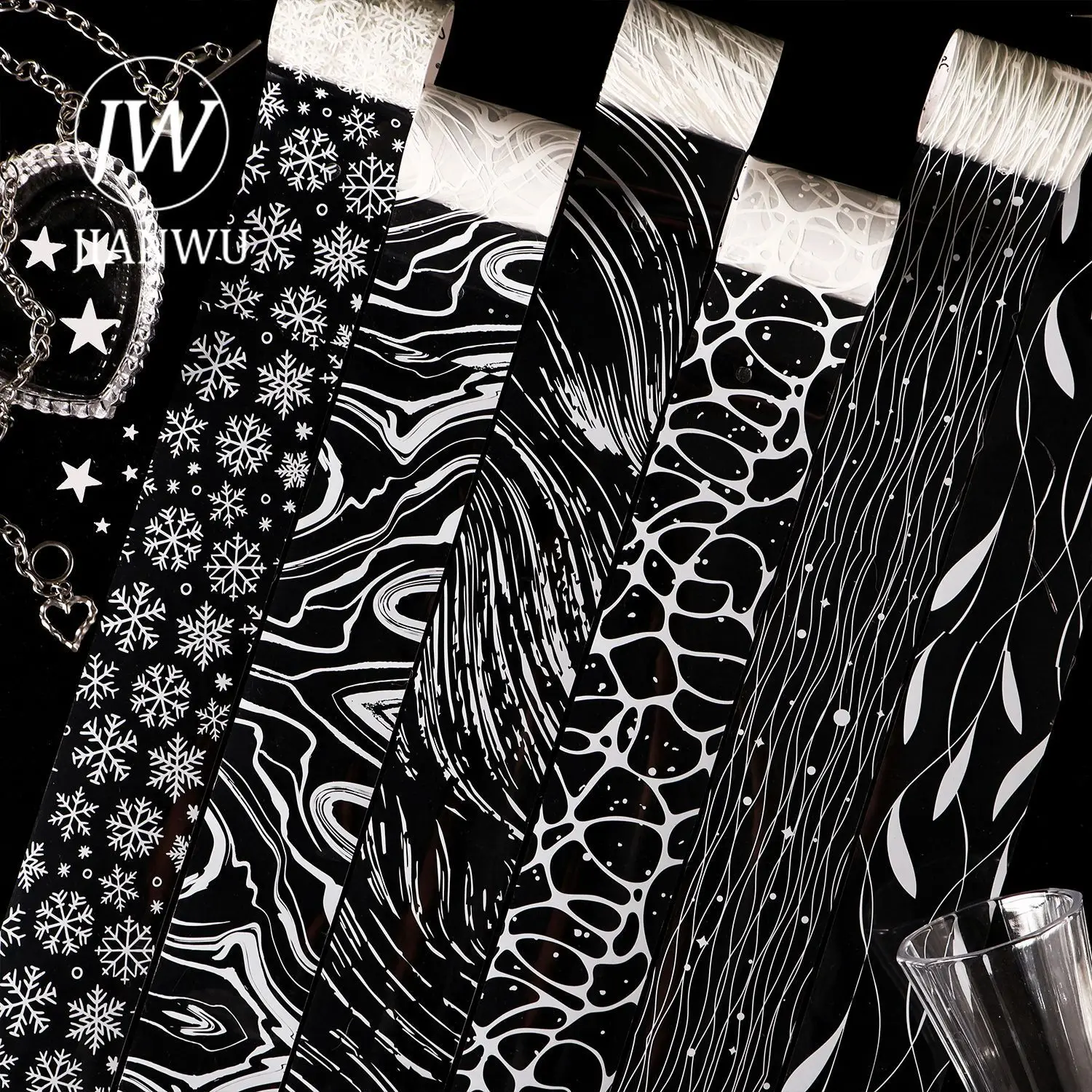 JIANWU All Things Plain Series Vintage Snowflake Wavy Pattern Landscape Material Collage PET Tape Creative Journal Stationery