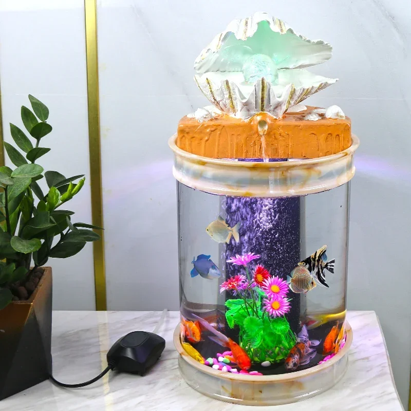 Tabletop mini turtle small creative lazy running water acrylic cylindrical goldfish bowl changeless aquarium living room