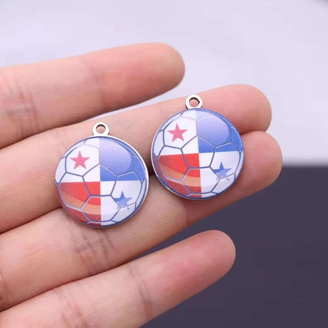 2PCS Panama Flag Soccer Charms Stainless Steel Pendant for Jewelry Making Trendy Necklace Earrings DIY Accessories for Men Women