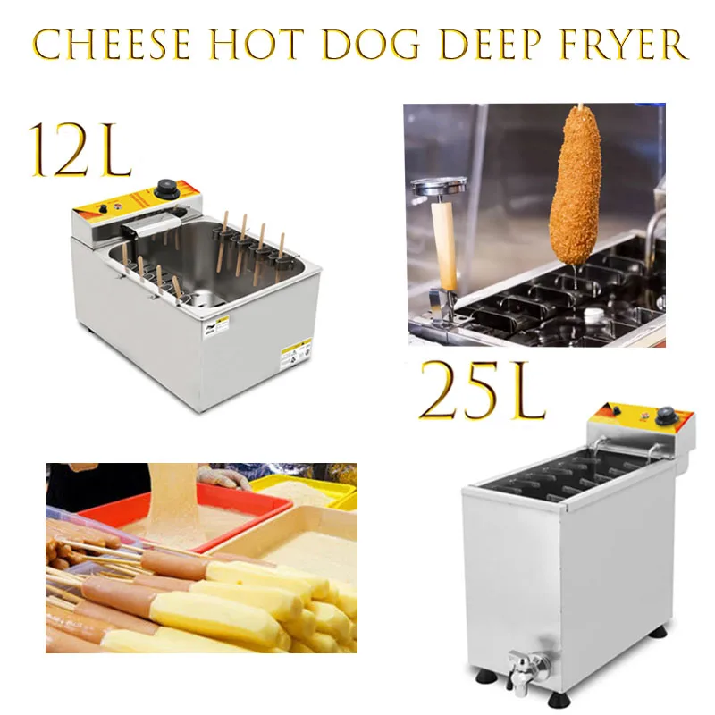 12/25L Grote Capaciteit Commerciële Automatische Kaas Hot Dog Friteuse Elektrische Diepe Hete Maïs Hond Friteuse Machine Snack Machines