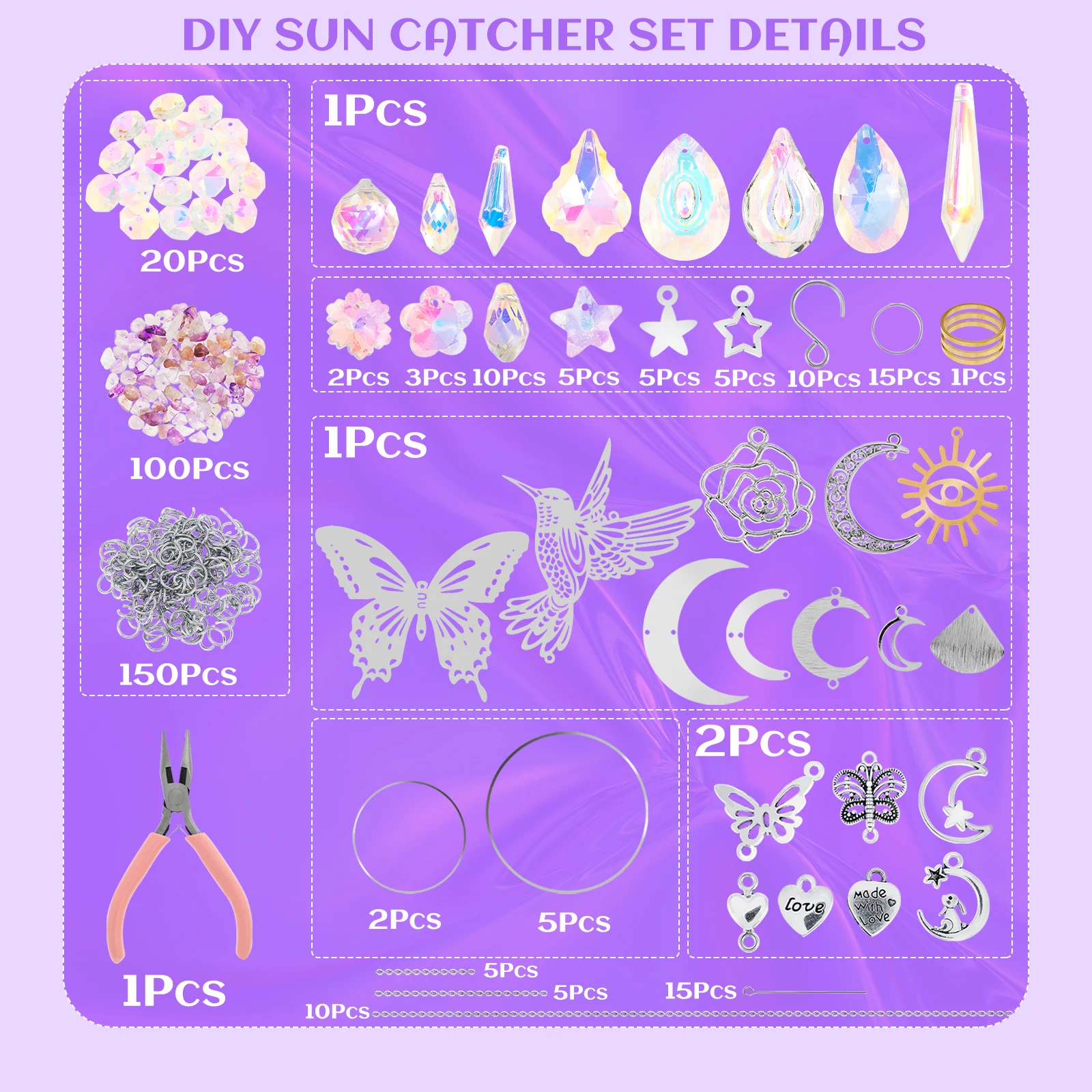Hanging Crystal Pendant Garden DIY Suncatcher Kits Wind Chimes Rainbow Prism Crystal Chain Home Decorations Garden Sunny Catcher