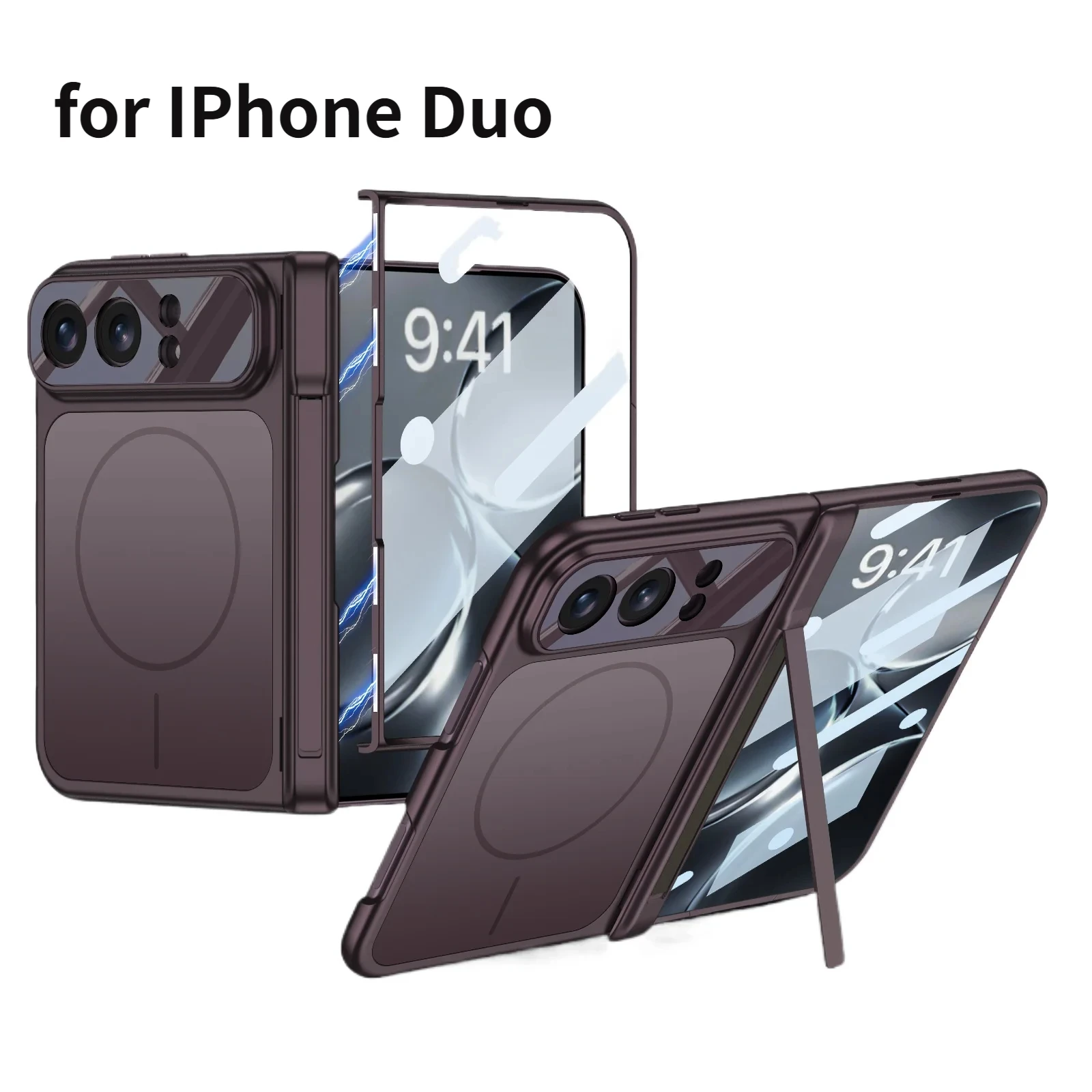 For MagSafe Armor Foldable Kickstand Phone Case for iPhone Duo with Magnetic Wireless Charging Shockproof Cover Screen Protector