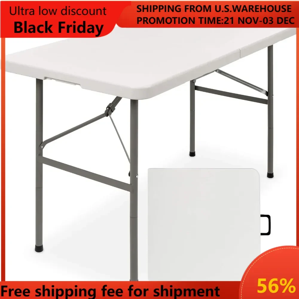 

4ft Plastic Folding Table, Indoor Outdoor Heavy Duty Portable w/Handle, Lock for Picnic, Party, Camping - White