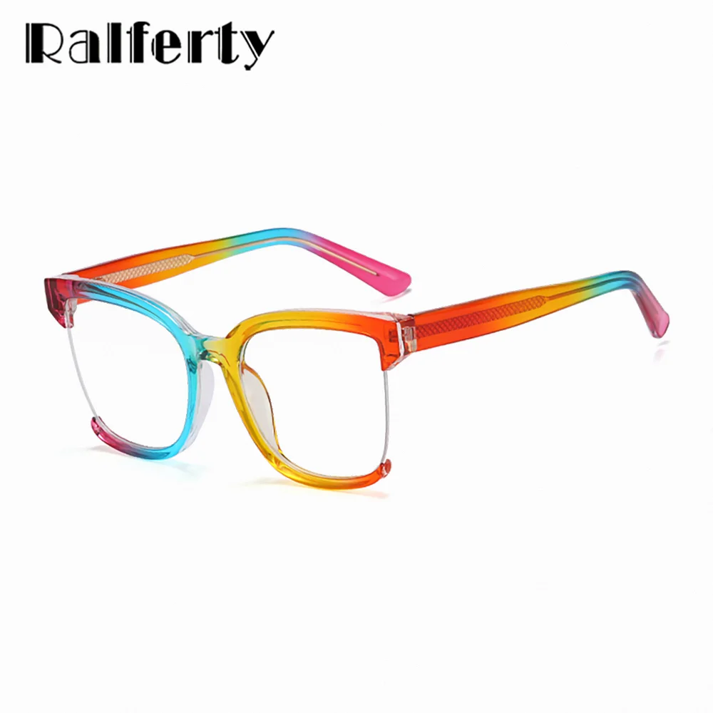 Ralferty Fashion Women\'s Glasses Frame Oversize Rainbow Anti Blue Light Glasses for Women No Diopter Grade Optic Frame Eyeglass