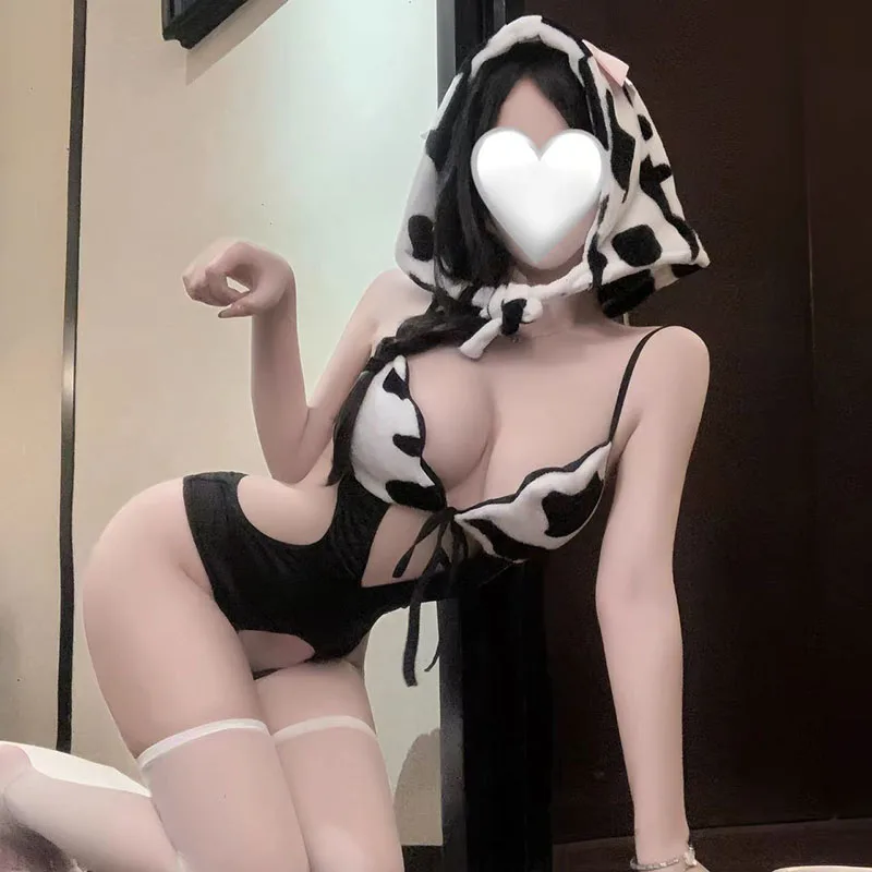 انمي ياباني البقرة خادمة موحدة مثير الملابس الداخلية الزي لطيف فتاة الماشية ارتداءها مع جوارب الجوف خارج منامة زي تأثيري