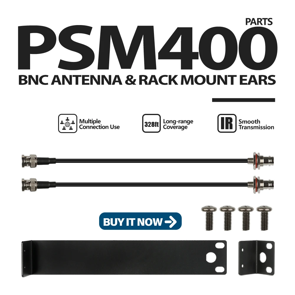 

All-Metal 1U Universal Wireless Microphone and Receiver Rack Mount Kit with Adjustable-Pitch Rack Mount Frame PSM400-BNC