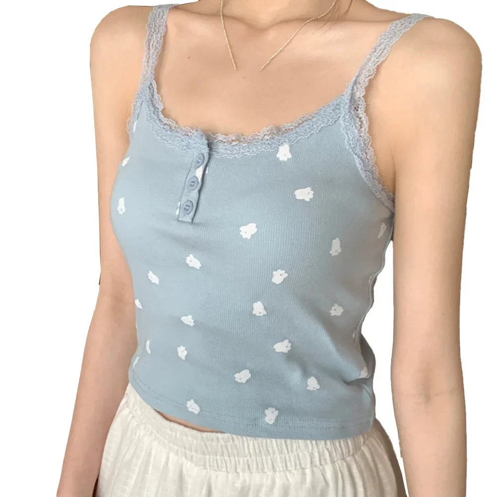 Suspender Kancing Bunga Aprikot Suspender Kancing Atasan Bunga Cetak Atasan Wanita Kasual Pakaian Liburan Kain Poliester