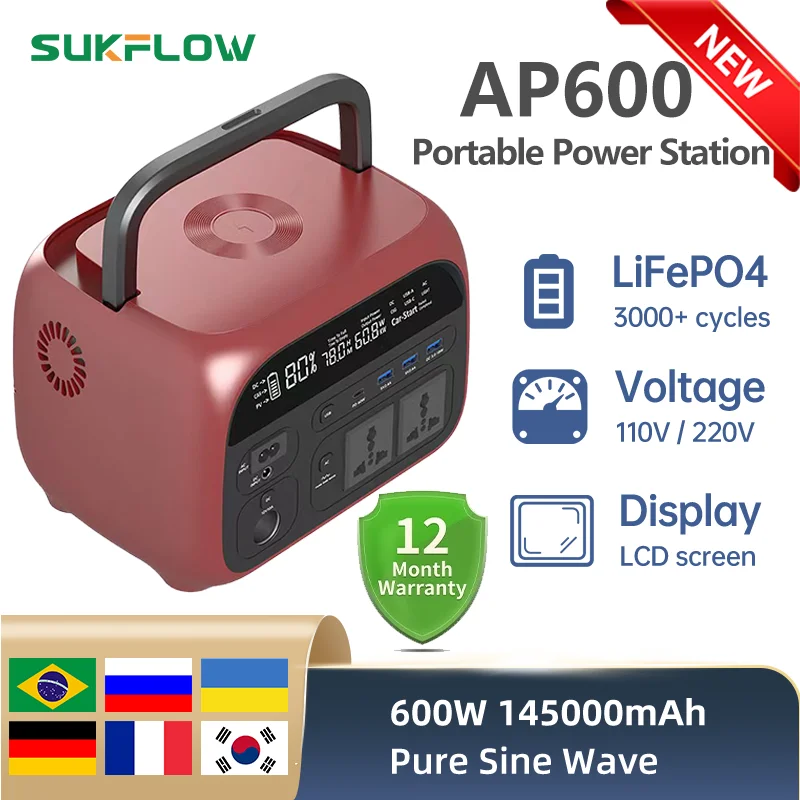 

Power stations portable LiFePO4 battery 145Ah 536.5Wh 600W home outdoor camping with LCD display wireless charging