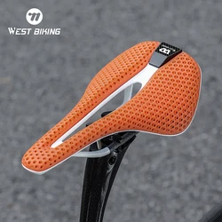 WEST BIKING Full T700 Carbon Fiber White Bicycle Saddle 3D Printed Zoned Shock Absorbing Honeycomb Resin Seat Racing Bike Saddle