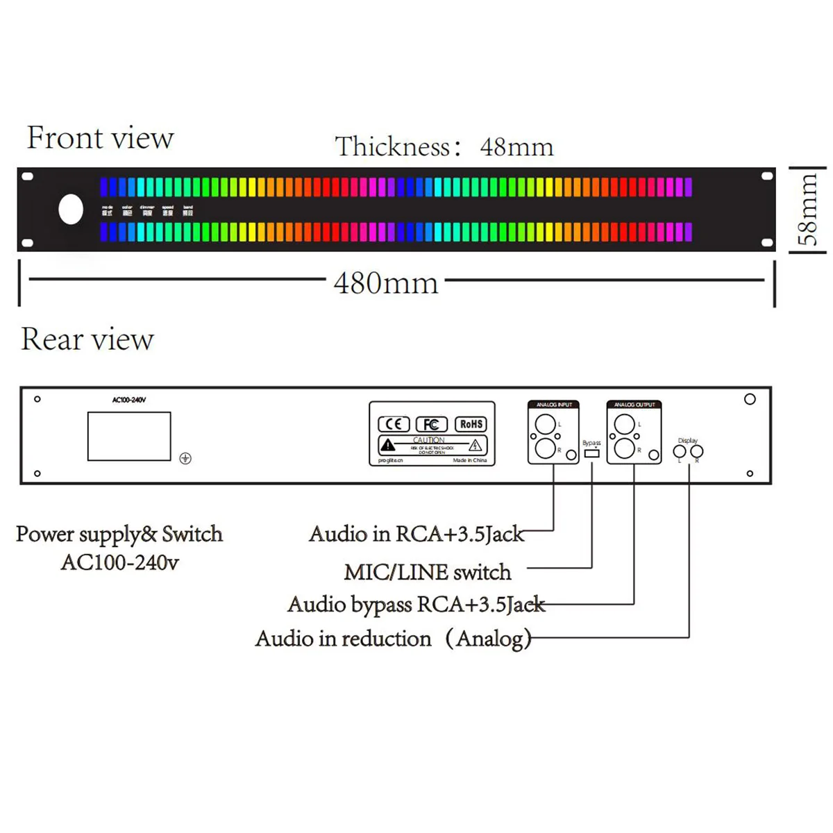 1.5U Music Level Indicator Light Music Spectrum Analyzer LED Display Meter Audio Signal Melody Rhythm Lamp + Remote Contro