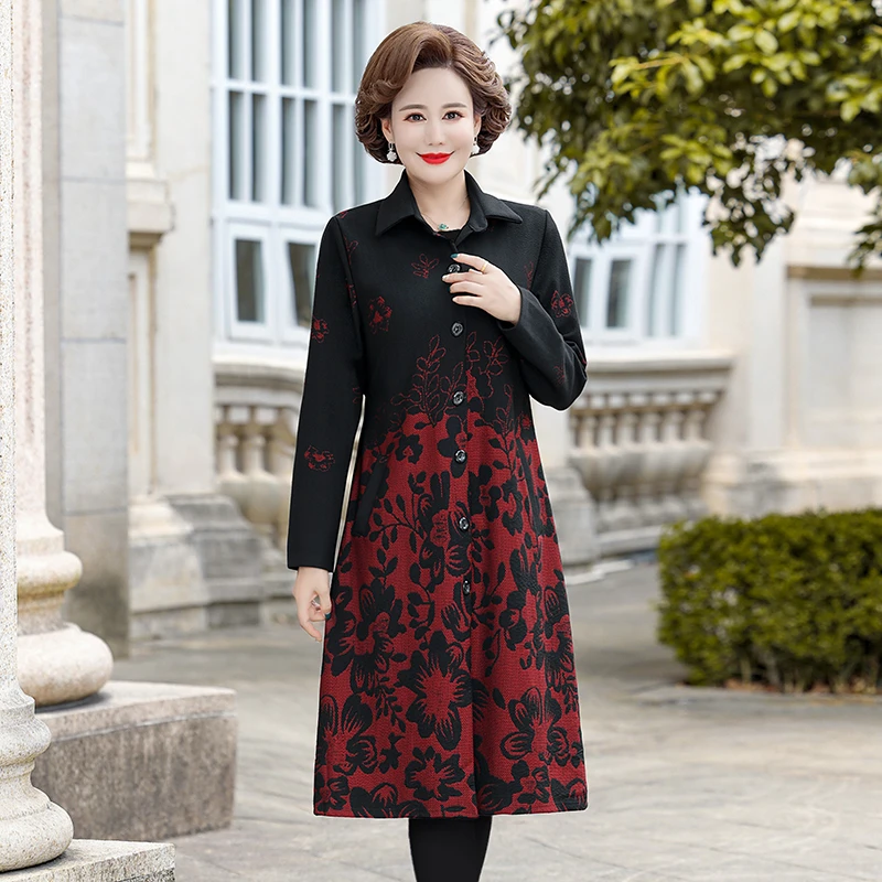 

High quality Winter Fall Women Female Slim positioning flower Elegant Long Trench Coat Spring Overcoat single-breasted Trenchcoa