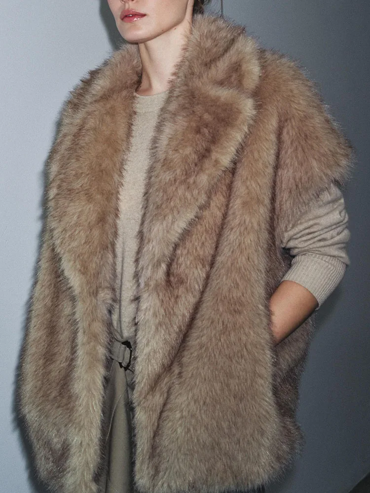 Ciepła kamizelka ze sztucznego futra damska, modny kołnierz z klapami, nowość na jesień, dopasowany krój, odzież wierzchnia damska, elegancka.