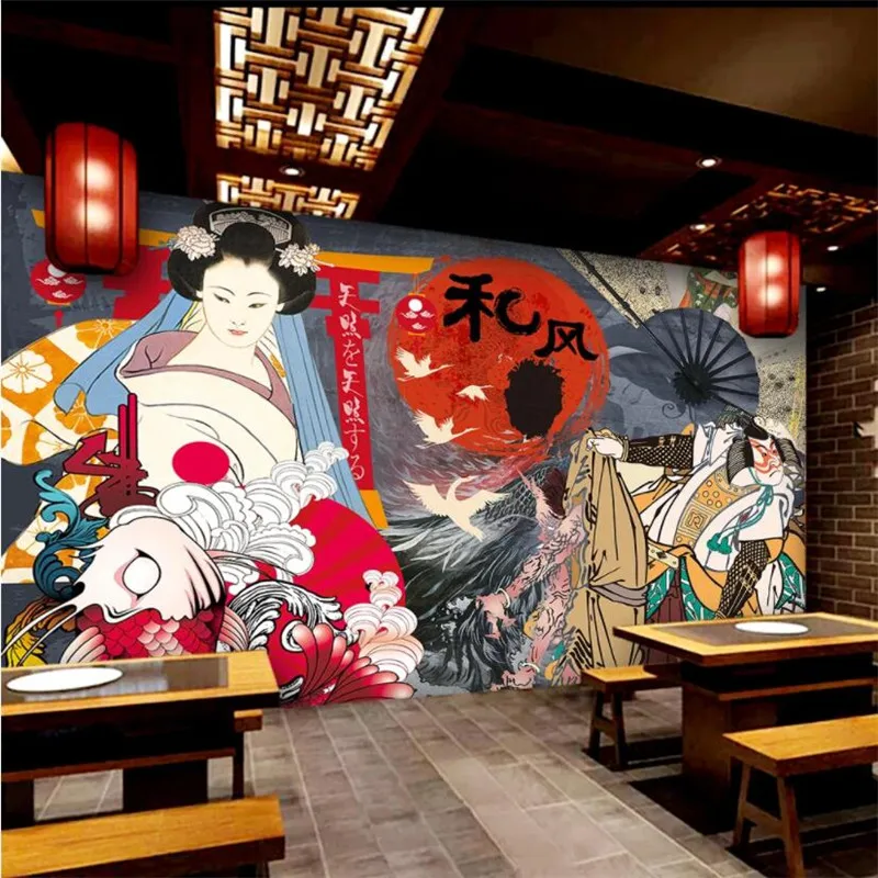 

Custom Ukiyo-e Characters Mural Wallpaper 3D Japanese Cuisine Sushi Restaurant Wall Covering Industrial Decor Wall Paper 3D