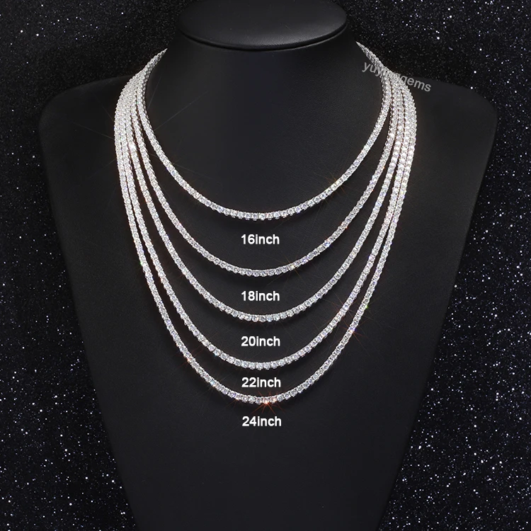 Wide 2mm-8mm Silver with D Color Moissanite Diamond Tennis Gold Plated Necklace/bracelet Chain for Fine Jewelry.