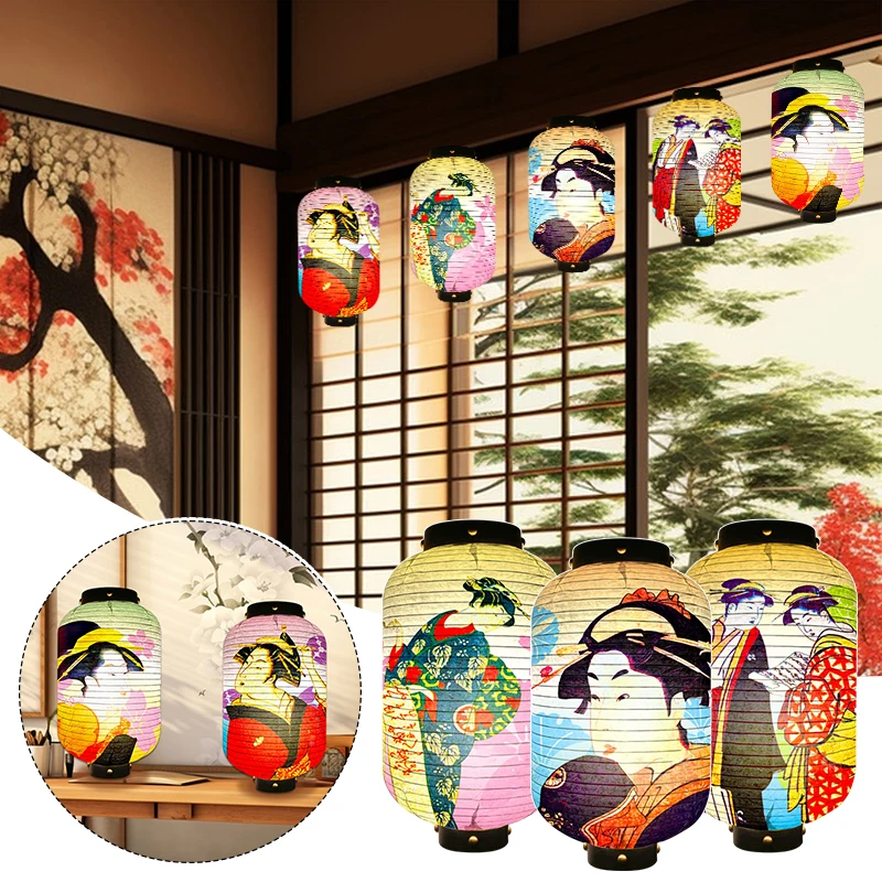 Japanese Style Geisha Pattern Lantern Waterproof Cloth Ukiyo-e Cuisine Restaurant Izakaya Decor Lantern Festival Party Decor