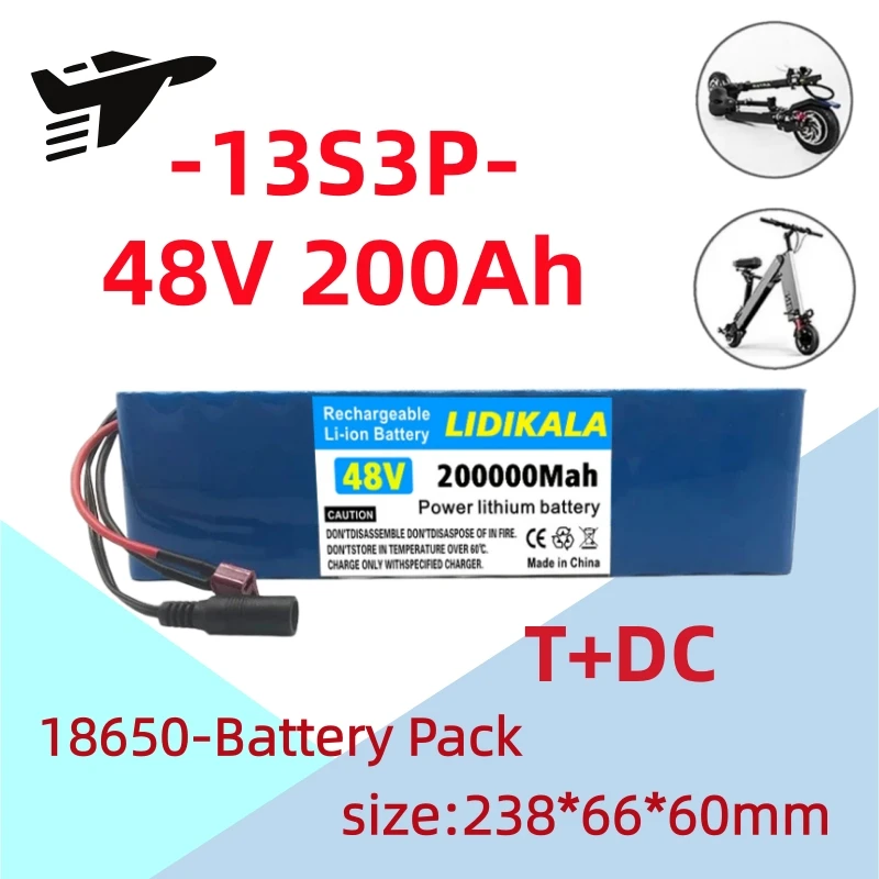 2026 Brandneuer 48V 200000mAh 2000W 13S3P geeignet für 18650 Lithium-Ionen-Akkupack mit BMS 54,6V Ladegerät Elektroroller